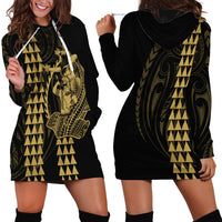 Polynesian Hoodie Dress Hawaiian Warrior and Aloha Girl With Hammerhead Shark Tattoos Gold LT6 - Wonder Print Shop