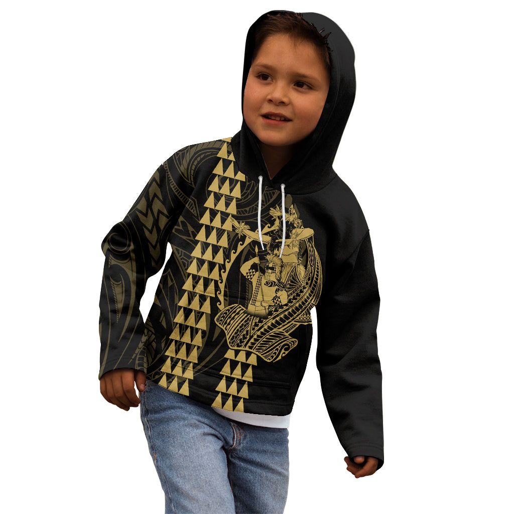 Polynesian Kid Hoodie Hawaiian Warrior and Aloha Girl With Hammerhead Shark Tattoos Gold LT6 - Wonder Print Shop