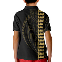 Polynesian Kid Polo Shirt Hawaiian Warrior and Aloha Girl With Hammerhead Shark Tattoos Gold LT6 - Wonder Print Shop