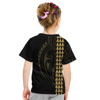 Polynesian Kid T Shirt Hawaiian Warrior and Aloha Girl With Hammerhead Shark Tattoos Gold LT6 - Wonder Print Shop