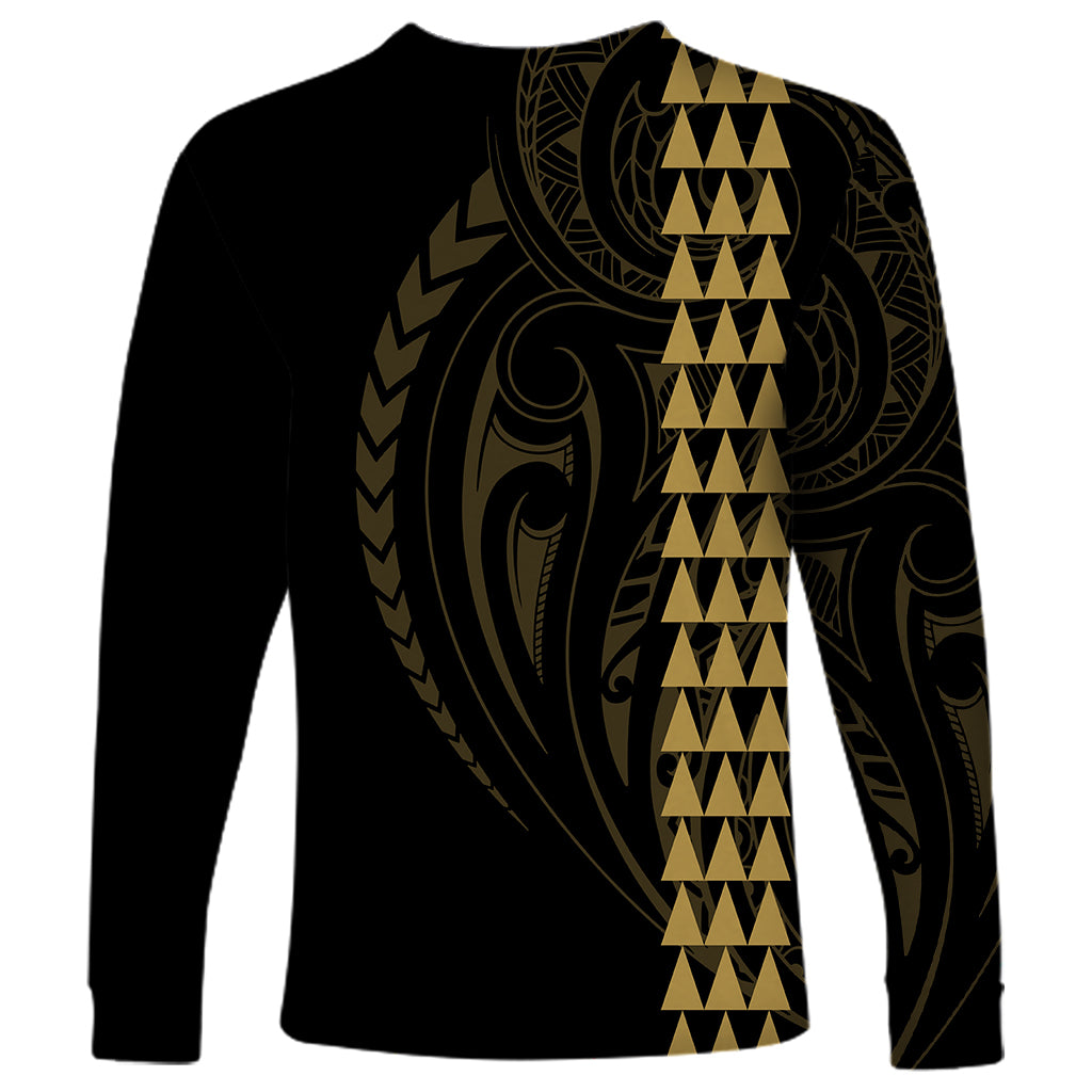 Polynesian Long Sleeve Shirt Hawaiian Warrior and Aloha Girl With Hammerhead Shark Tattoos Gold LT6 - Wonder Print Shop