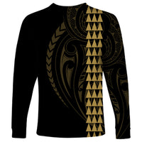 Polynesian Long Sleeve Shirt Hawaiian Warrior and Aloha Girl With Hammerhead Shark Tattoos Gold LT6 - Wonder Print Shop