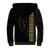 Polynesian Sherpa Hoodie Hawaiian Warrior and Aloha Girl With Hammerhead Shark Tattoos Gold LT6 - Wonder Print Shop