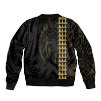 Polynesian Sleeve Zip Bomber Jacket Hawaiian Warrior and Aloha Girl With Hammerhead Shark Tattoos Gold LT6 - Wonder Print Shop