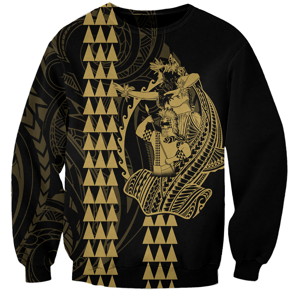 Polynesian Sweatshirt Hawaiian Warrior and Aloha Girl With Hammerhead Shark Tattoos Gold LT6 - Wonder Print Shop