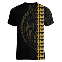 Polynesian Women V Neck T Shirt Hawaiian Warrior and Aloha Girl With Hammerhead Shark Tattoos Gold LT6 - Wonder Print Shop
