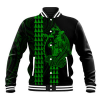Polynesian Baseball Jacket Hawaiian Warrior and Aloha Girl With Hammerhead Shark Tattoos Green LT6 - Wonder Print Shop