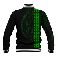 Polynesian Baseball Jacket Hawaiian Warrior and Aloha Girl With Hammerhead Shark Tattoos Green LT6 - Wonder Print Shop