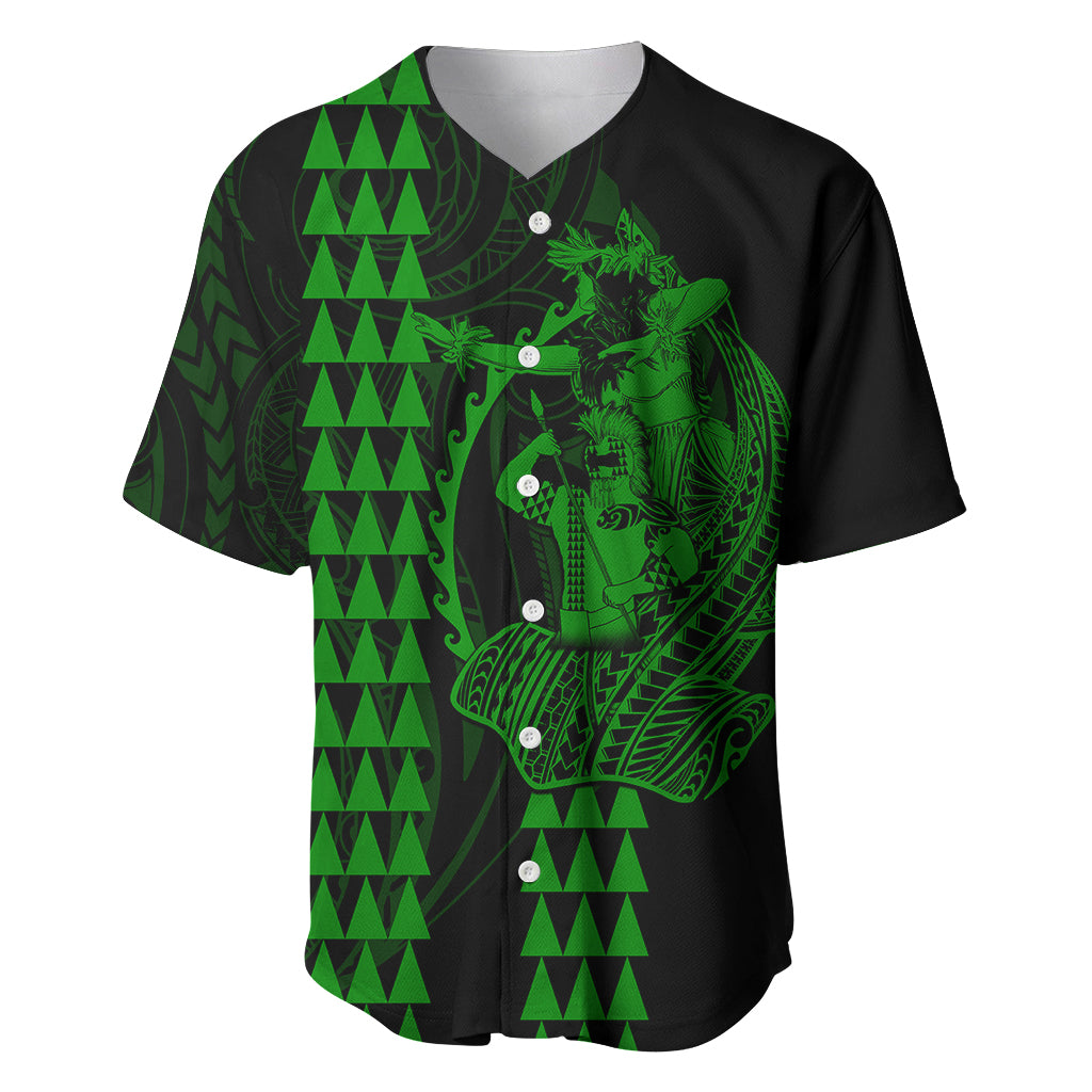 Polynesian Baseball Jersey Hawaiian Warrior and Aloha Girl With Hammerhead Shark Tattoos Green LT6 - Wonder Print Shop