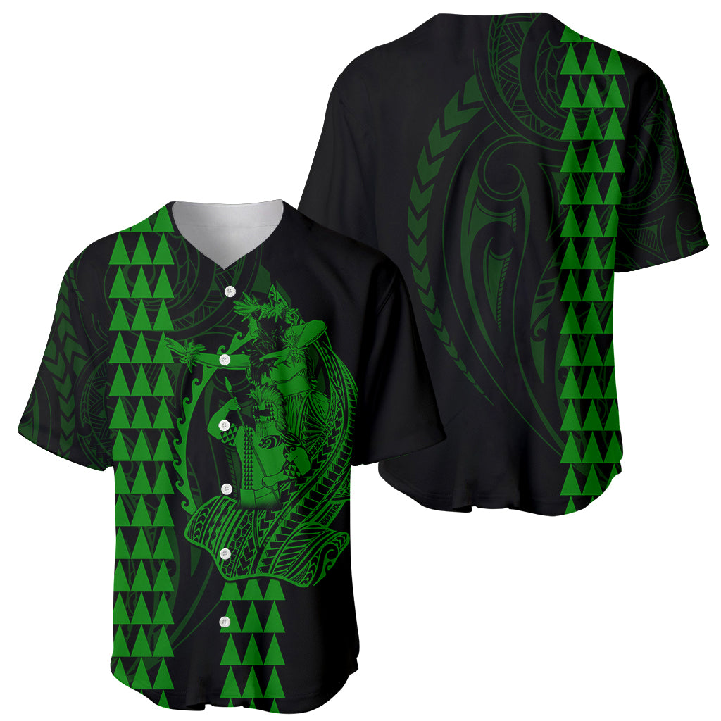 Polynesian Baseball Jersey Hawaiian Warrior and Aloha Girl With Hammerhead Shark Tattoos Green LT6 - Wonder Print Shop