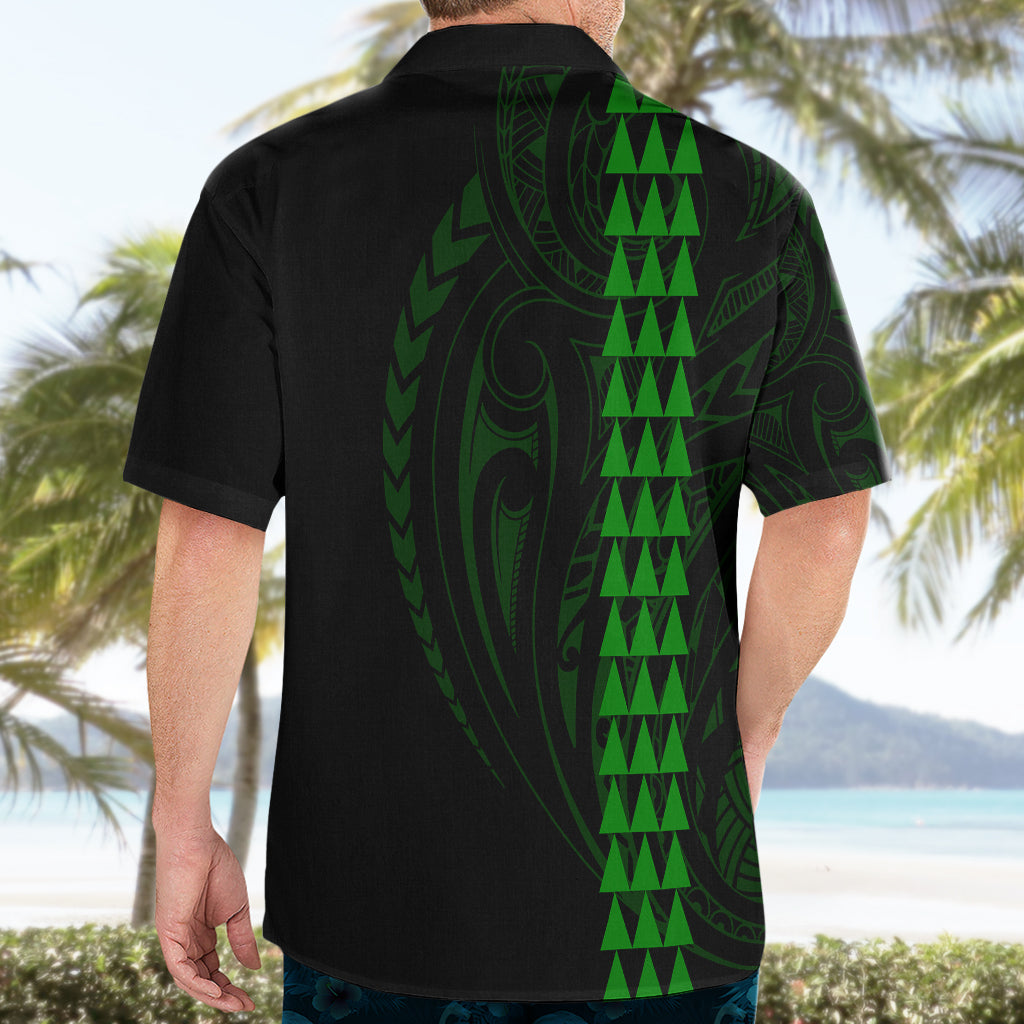 Polynesian Hawaiian Shirt Hawaiian Warrior and Aloha Girl With Hammerhead Shark Tattoos Green LT6 - Wonder Print Shop