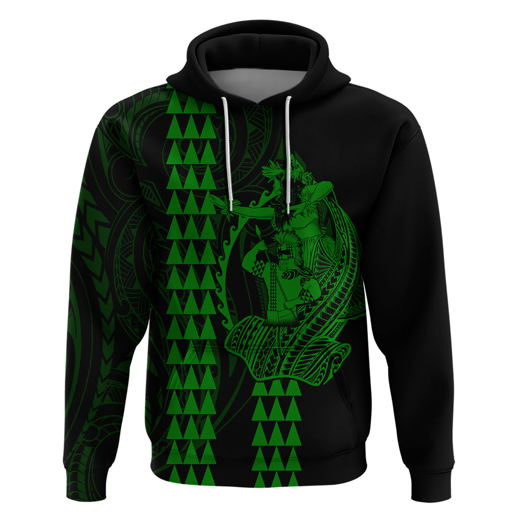 Polynesian Hoodie Hawaiian Warrior and Aloha Girl With Hammerhead Shark Tattoos Green LT6 - Wonder Print Shop