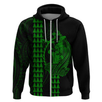 Polynesian Hoodie Hawaiian Warrior and Aloha Girl With Hammerhead Shark Tattoos Green LT6 - Wonder Print Shop