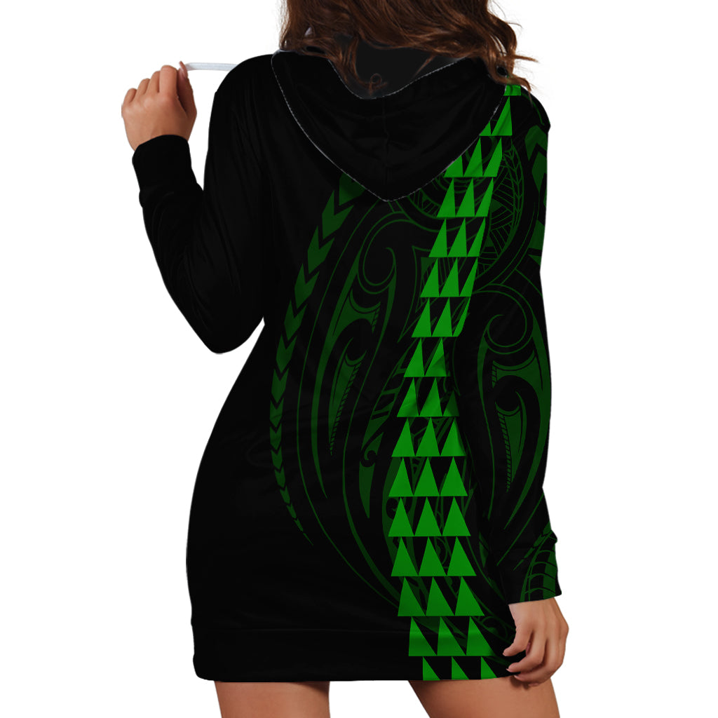 Polynesian Hoodie Dress Hawaiian Warrior and Aloha Girl With Hammerhead Shark Tattoos Green LT6 - Wonder Print Shop