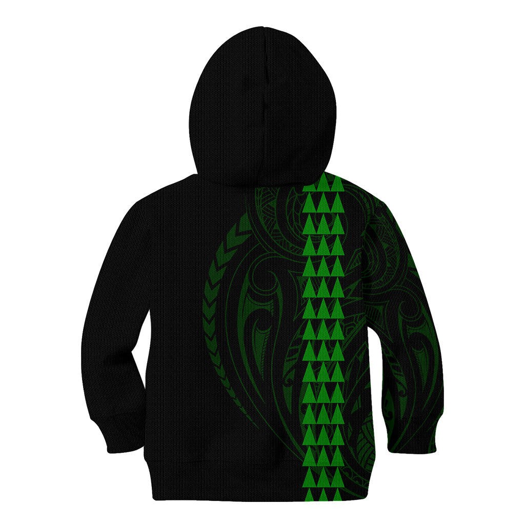 Polynesian Kid Hoodie Hawaiian Warrior and Aloha Girl With Hammerhead Shark Tattoos Green LT6 - Wonder Print Shop