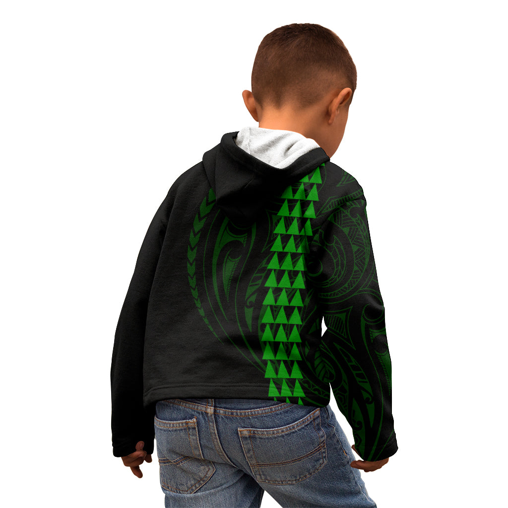 Polynesian Kid Hoodie Hawaiian Warrior and Aloha Girl With Hammerhead Shark Tattoos Green LT6 - Wonder Print Shop