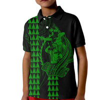 Polynesian Kid Polo Shirt Hawaiian Warrior and Aloha Girl With Hammerhead Shark Tattoos Green LT6 - Wonder Print Shop