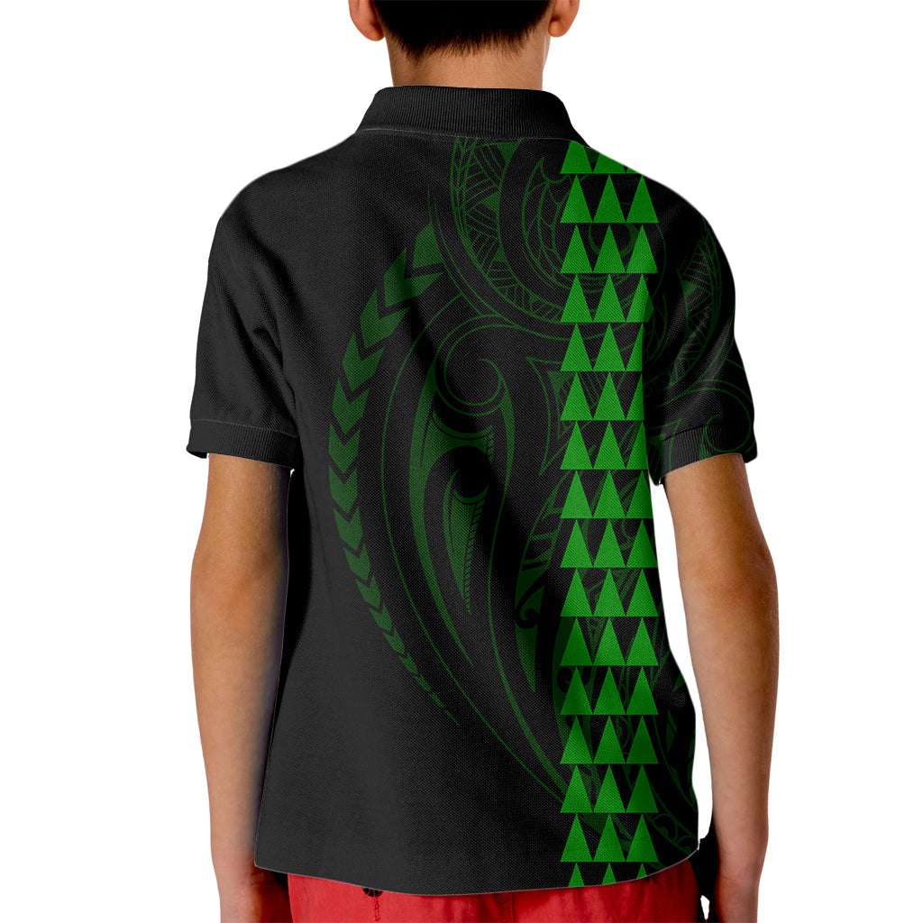 Polynesian Kid Polo Shirt Hawaiian Warrior and Aloha Girl With Hammerhead Shark Tattoos Green LT6 - Wonder Print Shop