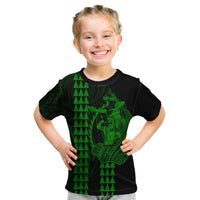 Polynesian Kid T Shirt Hawaiian Warrior and Aloha Girl With Hammerhead Shark Tattoos Green LT6 - Wonder Print Shop