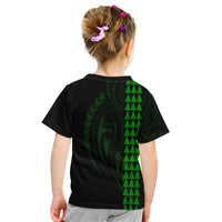 Polynesian Kid T Shirt Hawaiian Warrior and Aloha Girl With Hammerhead Shark Tattoos Green LT6 - Wonder Print Shop