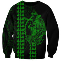 Polynesian Sweatshirt Hawaiian Warrior and Aloha Girl With Hammerhead Shark Tattoos Green LT6 - Wonder Print Shop