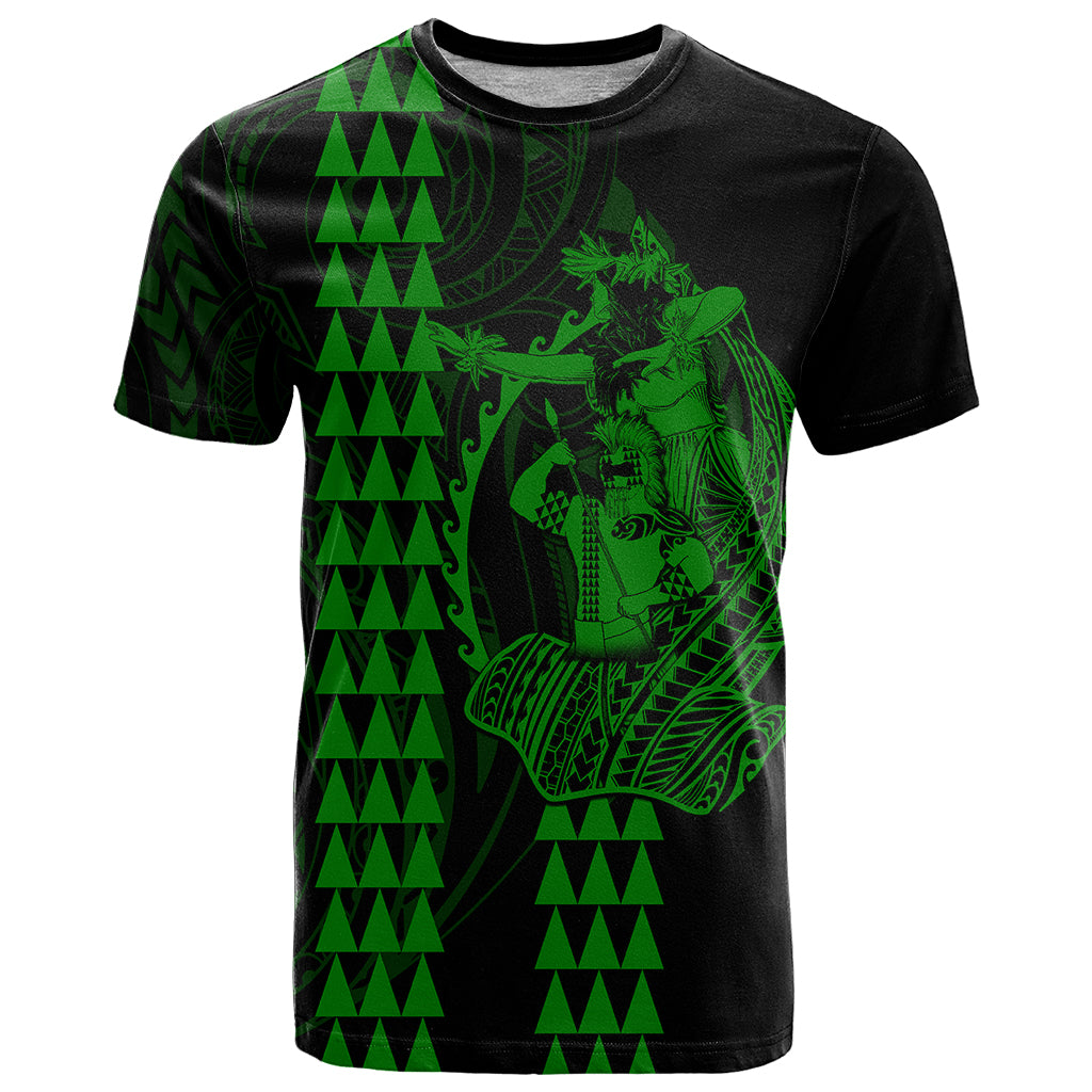 Polynesian T Shirt Hawaiian Warrior and Aloha Girl With Hammerhead Shark Tattoos Green LT6 - Wonder Print Shop