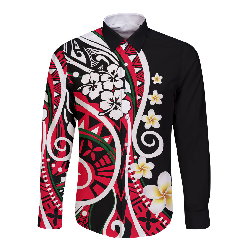 Plumeria Polynesian Long Sleeve Button Shirt Trending Red LT6 - Wonder Print Shop