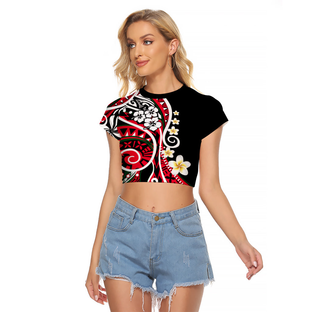 Plumeria Polynesian Raglan Cropped T Shirt Trending Red LT6 - Wonder Print Shop
