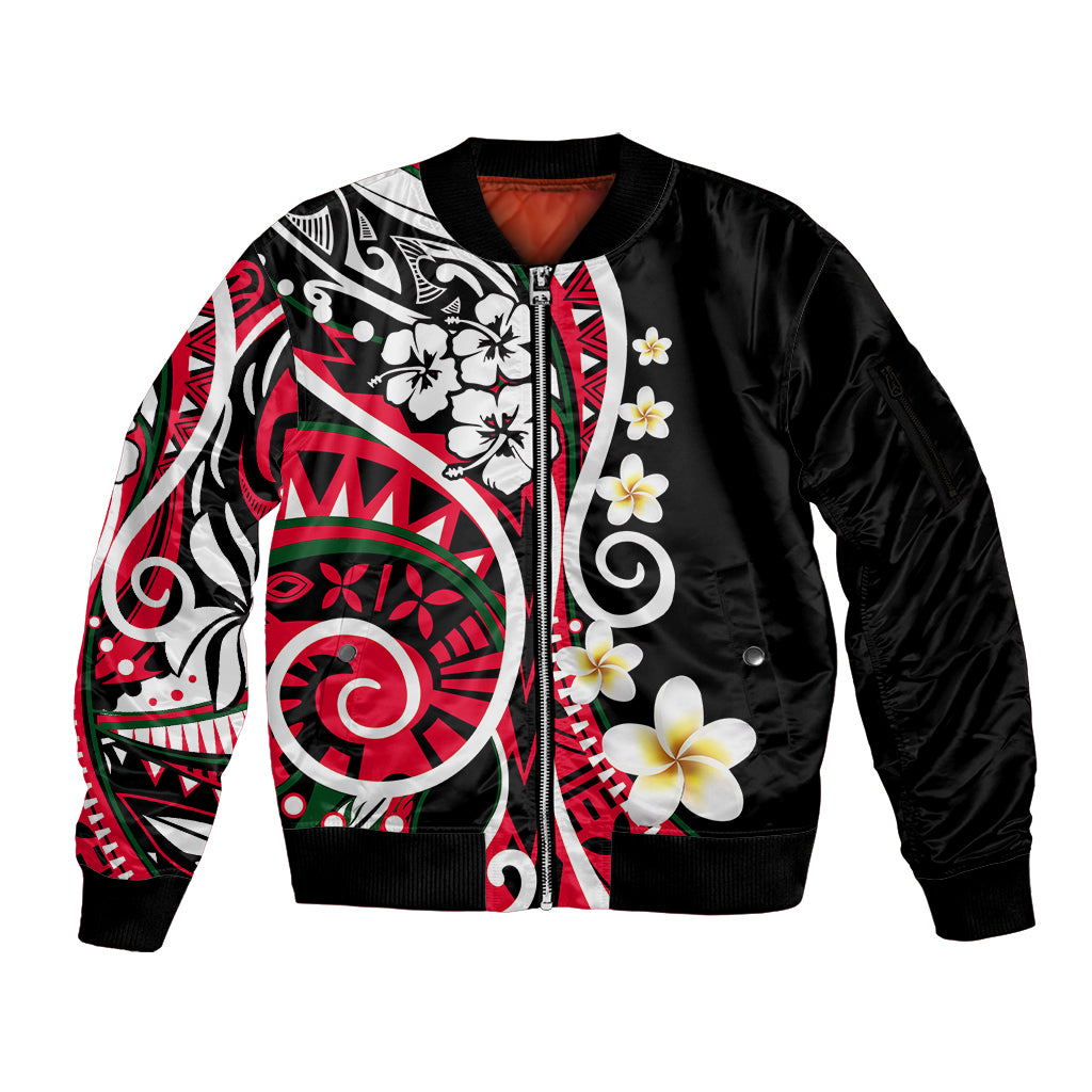 Plumeria Polynesian Sleeve Zip Bomber Jacket Trending Red LT6 - Wonder Print Shop