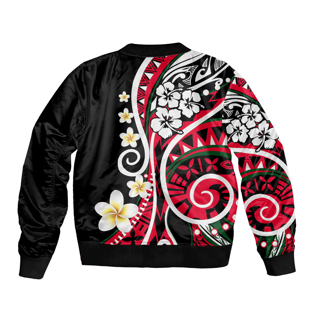 Plumeria Polynesian Sleeve Zip Bomber Jacket Trending Red LT6 - Wonder Print Shop