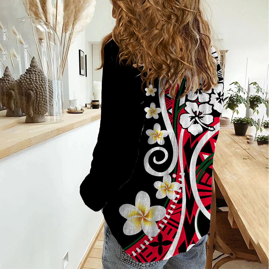 Plumeria Polynesian Women Casual Shirt Trending Red LT6 - Wonder Print Shop