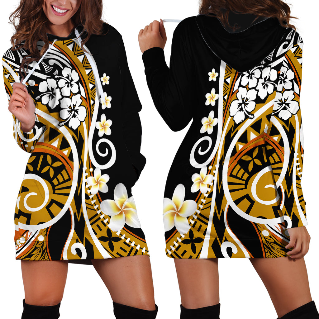 Plumeria Polynesian Hoodie Dress Trending Gold LT6 - Wonder Print Shop