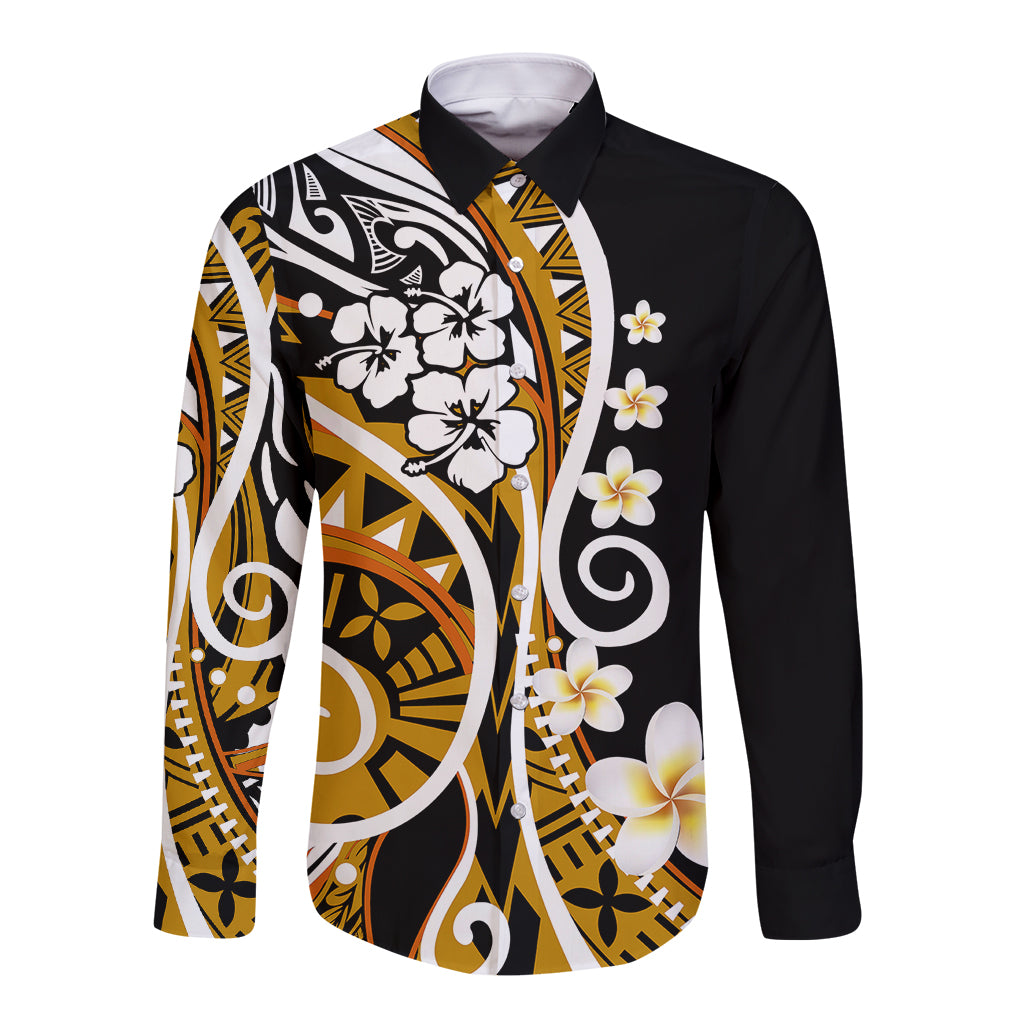 Plumeria Polynesian Long Sleeve Button Shirt Trending Gold LT6 - Wonder Print Shop