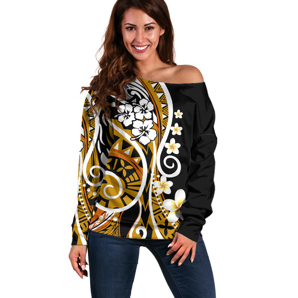 Plumeria Polynesian Off Shoulder Sweater Trending Gold LT6 - Wonder Print Shop