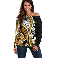 Plumeria Polynesian Off Shoulder Sweater Trending Gold LT6 - Wonder Print Shop