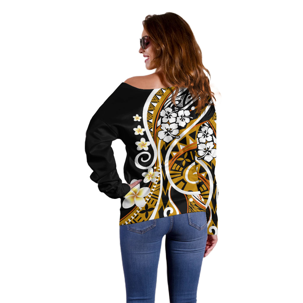 Plumeria Polynesian Off Shoulder Sweater Trending Gold LT6 - Wonder Print Shop