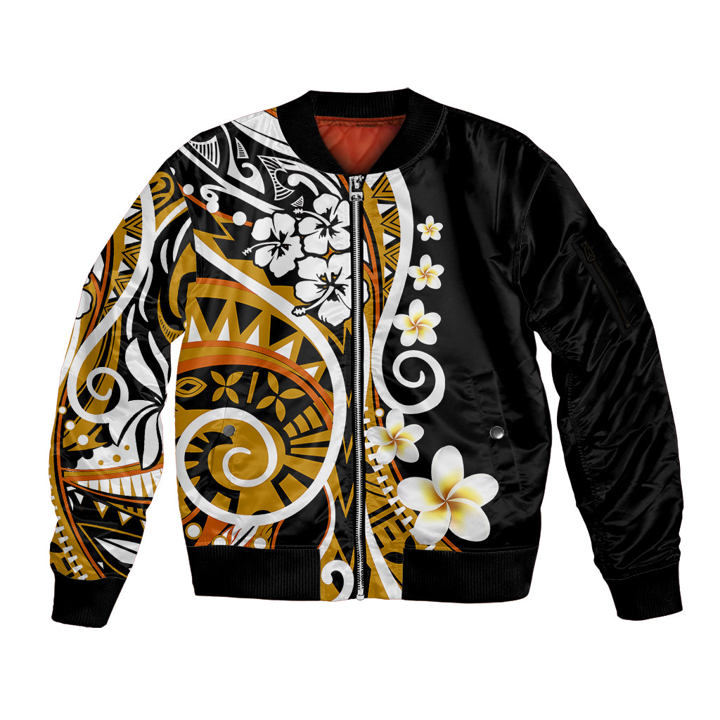 Plumeria Polynesian Sleeve Zip Bomber Jacket Trending Gold LT6 - Wonder Print Shop