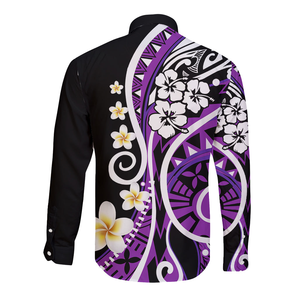 Plumeria Polynesian Long Sleeve Button Shirt Trending Purple LT6 - Wonder Print Shop