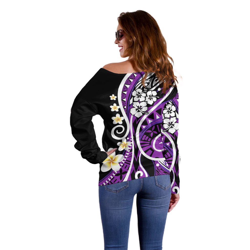 Plumeria Polynesian Off Shoulder Sweater Trending Purple LT6 - Wonder Print Shop