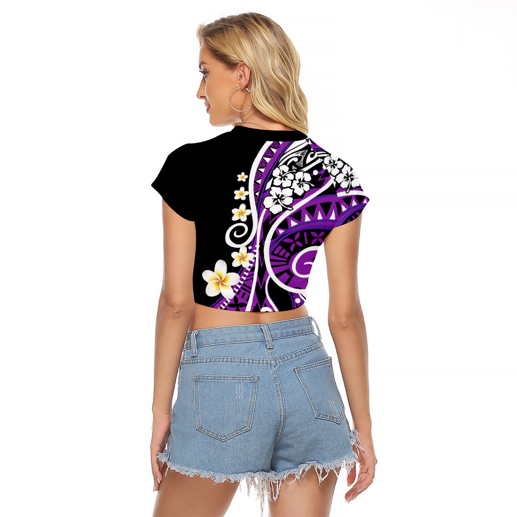 Plumeria Polynesian Raglan Cropped T Shirt Trending Purple LT6 - Wonder Print Shop