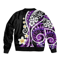 Plumeria Polynesian Sleeve Zip Bomber Jacket Trending Purple LT6 - Wonder Print Shop