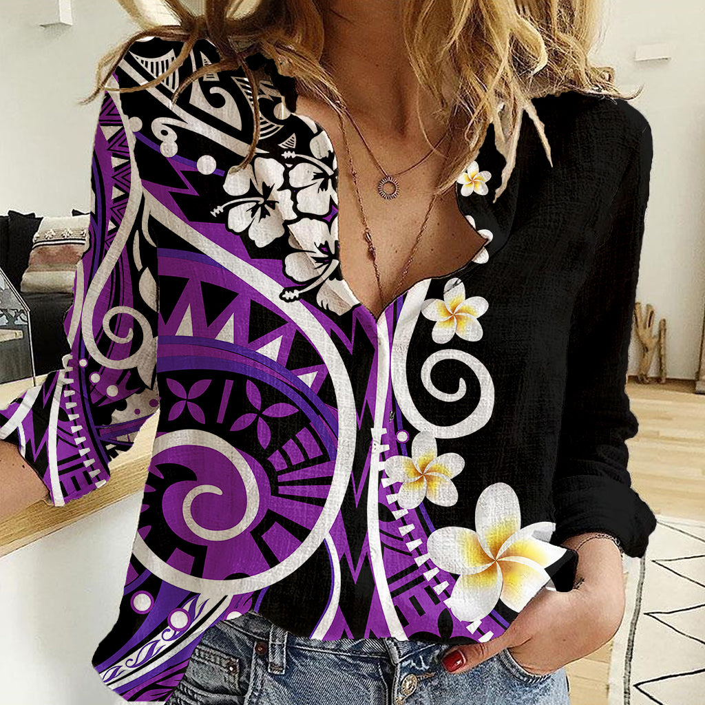 Plumeria Polynesian Women Casual Shirt Trending Purple LT6 - Wonder Print Shop