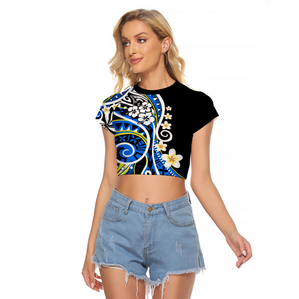 Plumeria Polynesian Raglan Cropped T Shirt Trending Blue LT6 - Wonder Print Shop