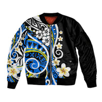 Plumeria Polynesian Sleeve Zip Bomber Jacket Trending Blue LT6 - Wonder Print Shop
