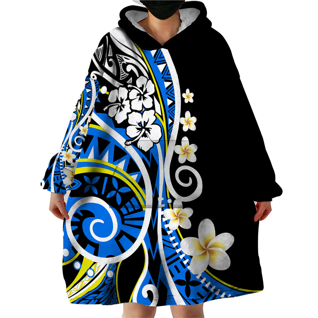 Plumeria Polynesian Wearable Blanket Hoodie Trending Blue LT6 - Wonder Print Shop
