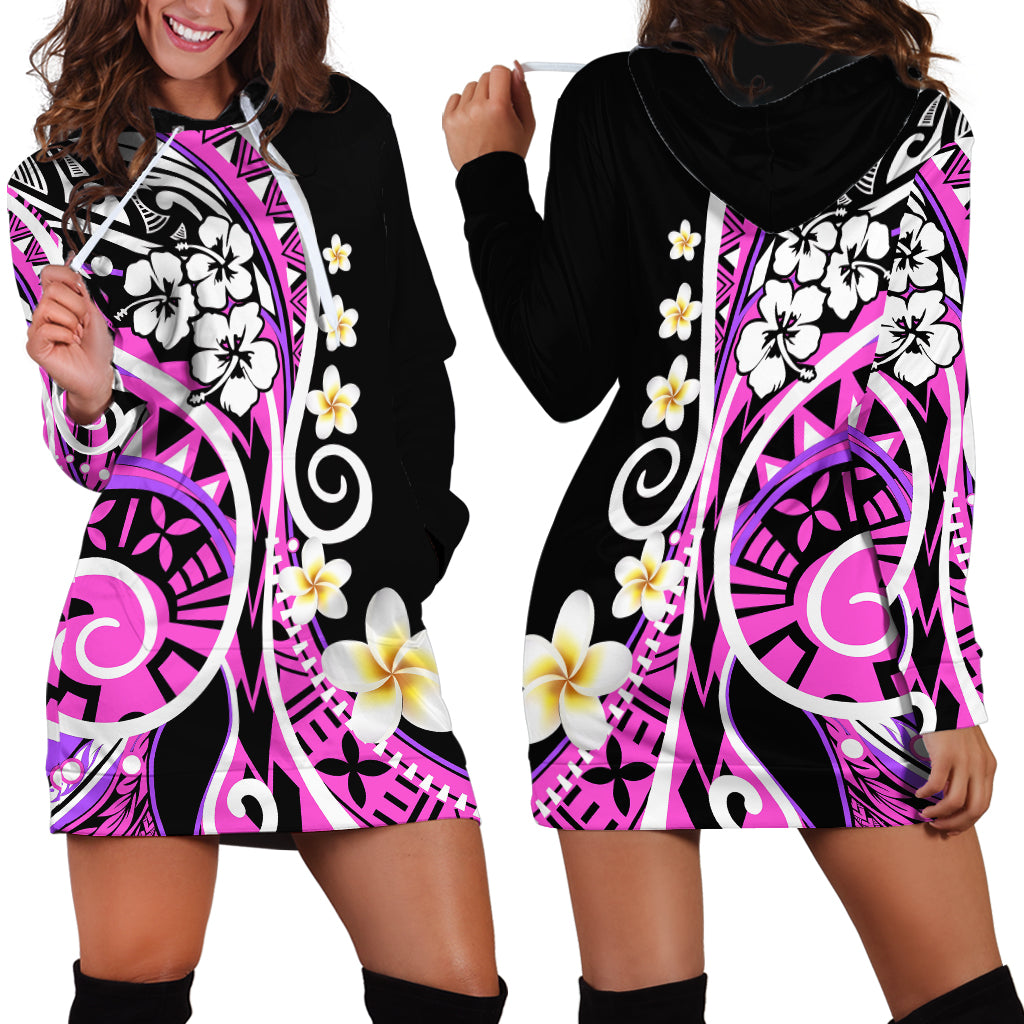 Plumeria Polynesian Hoodie Dress Trending Pink LT6 - Wonder Print Shop
