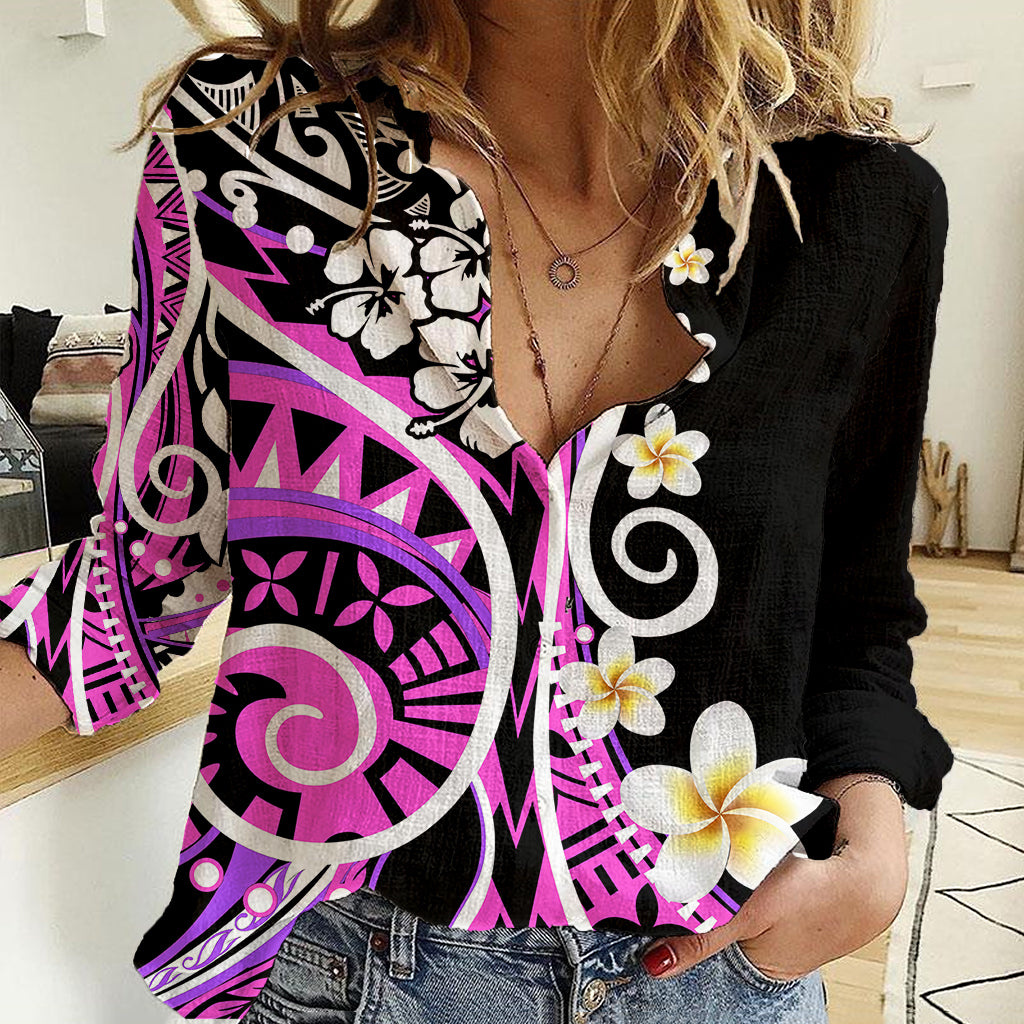 Plumeria Polynesian Women Casual Shirt Trending Pink LT6 - Wonder Print Shop