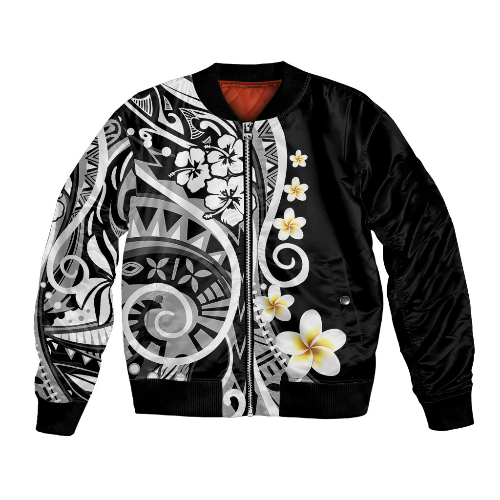 Plumeria Polynesian Bomber Jacket Trending Black LT6 - Wonder Print Shop
