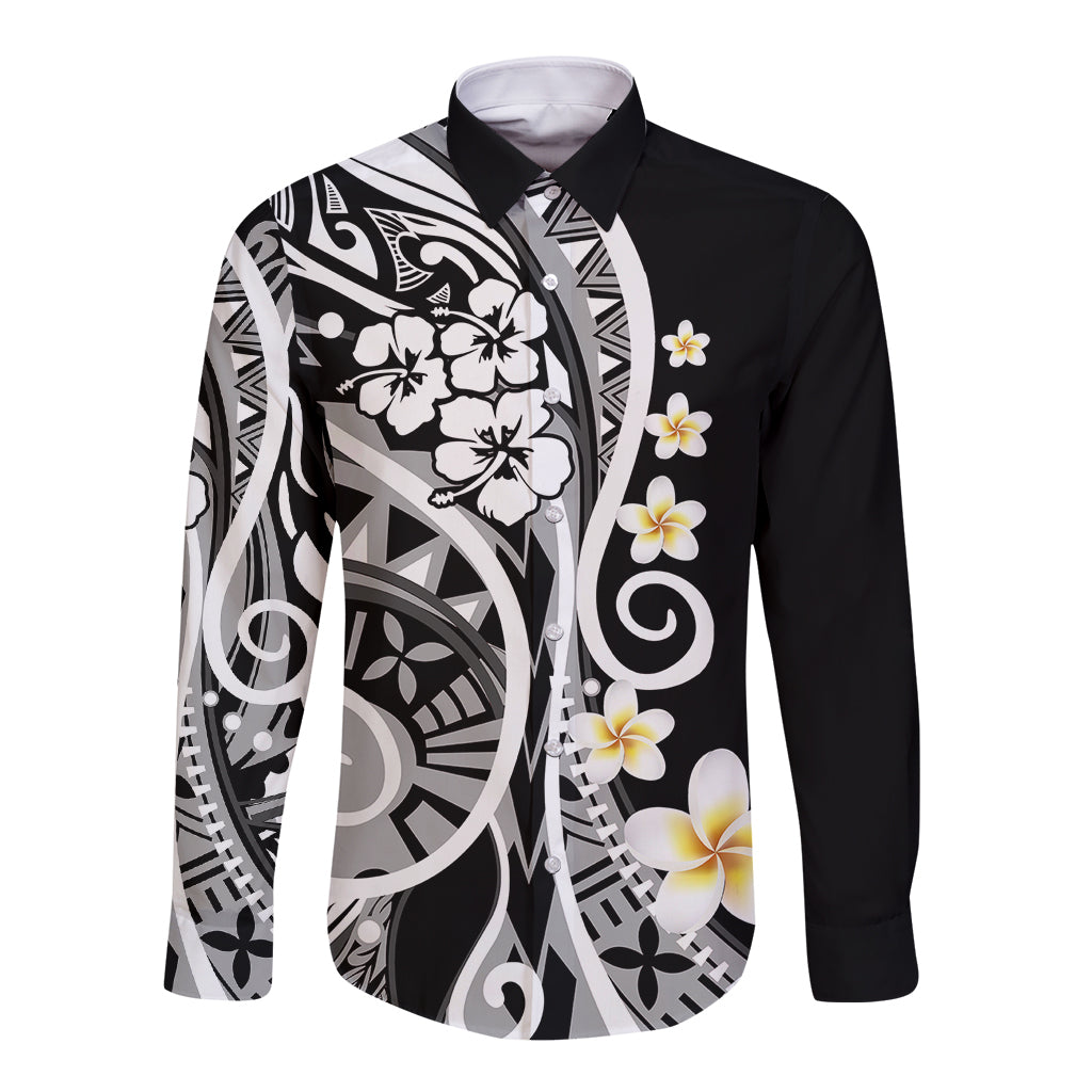 Plumeria Polynesian Long Sleeve Button Shirt Trending Black LT6 - Wonder Print Shop