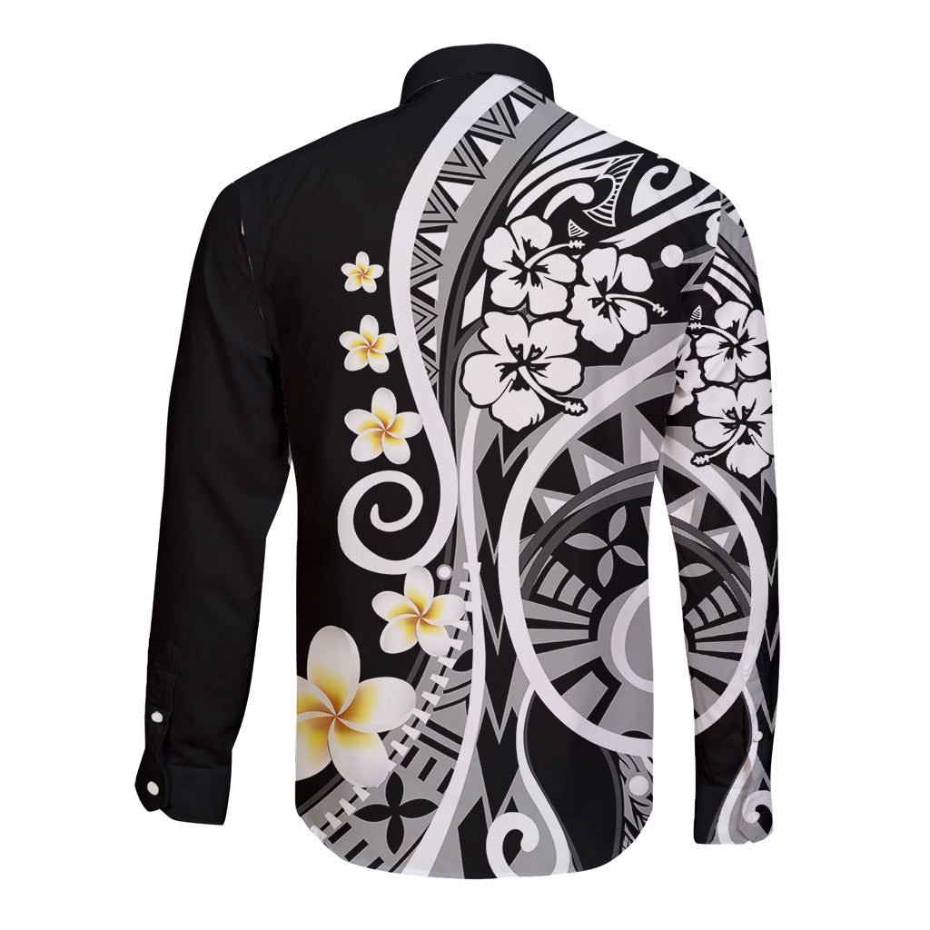 Plumeria Polynesian Long Sleeve Button Shirt Trending Black LT6 - Wonder Print Shop